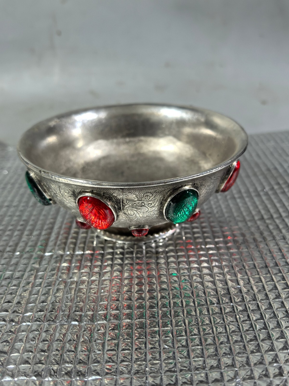 Silver plated multi gemstone bowl
