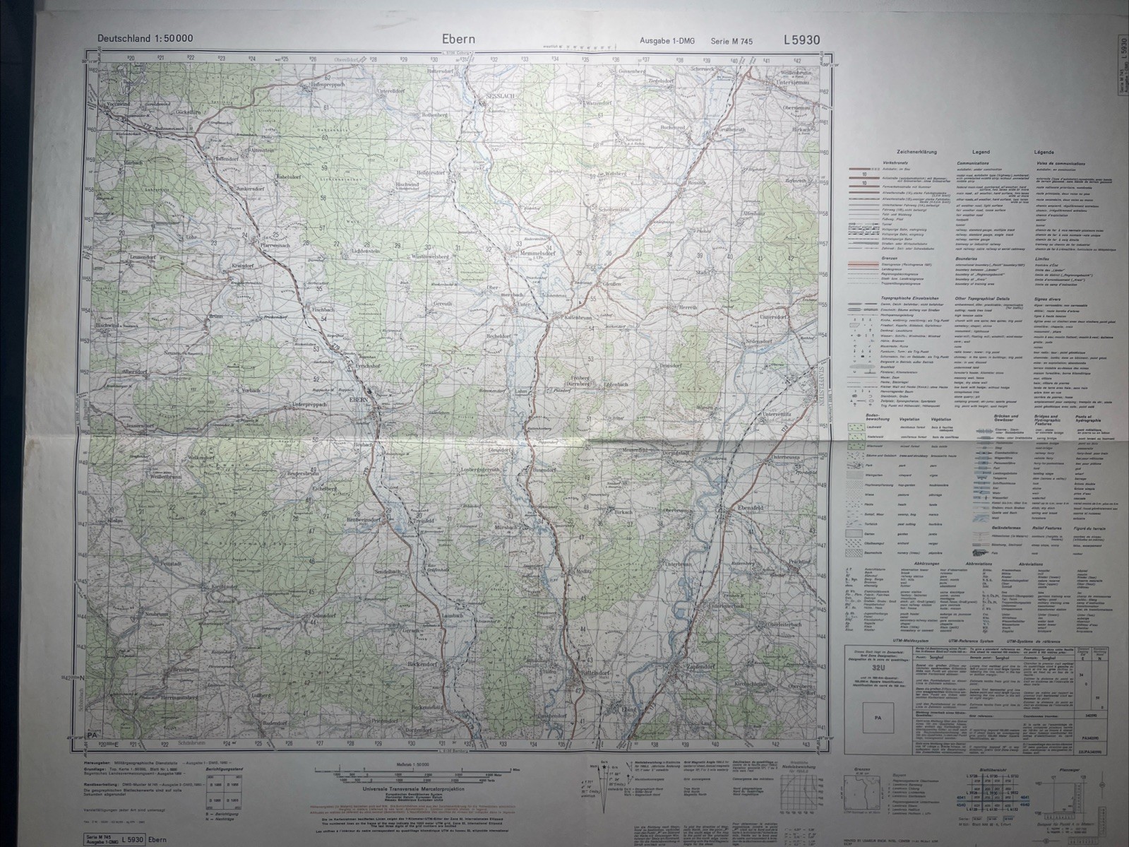 Vintage 1960 Ebern Germany Map Ausgabe 1 DMG Air Force US Military L5930