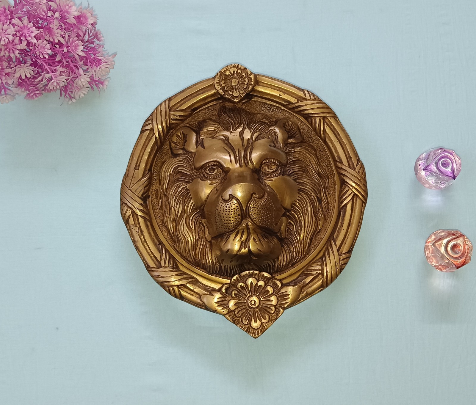 Big Lion Face Heavy Door Knocker Bell Brass Cottage Door Hardware 2.33 KG CA484