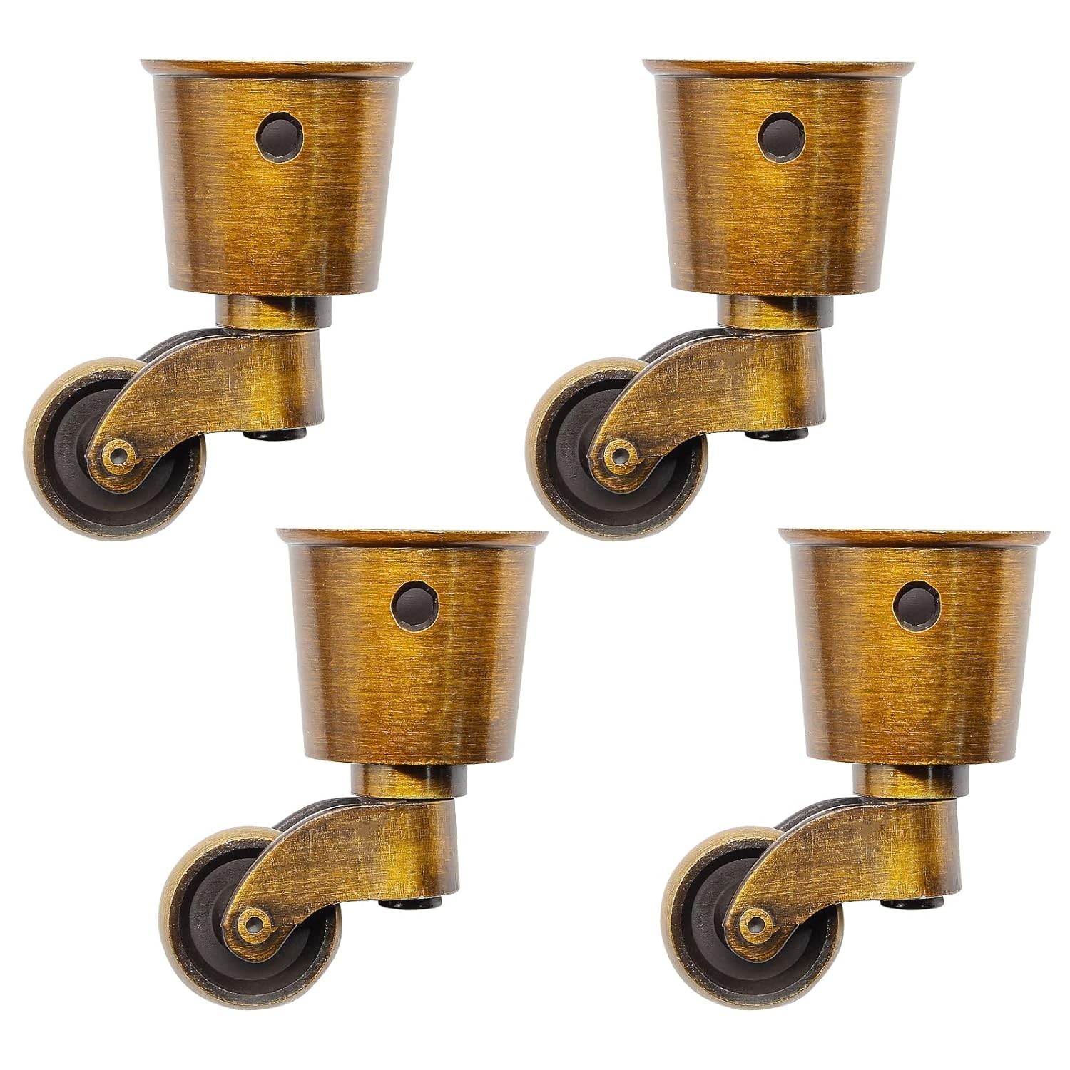 Antique Brass Caster Cups – 4pcs Vintage Swivel Round Zinc Alloy Wheels for Furn