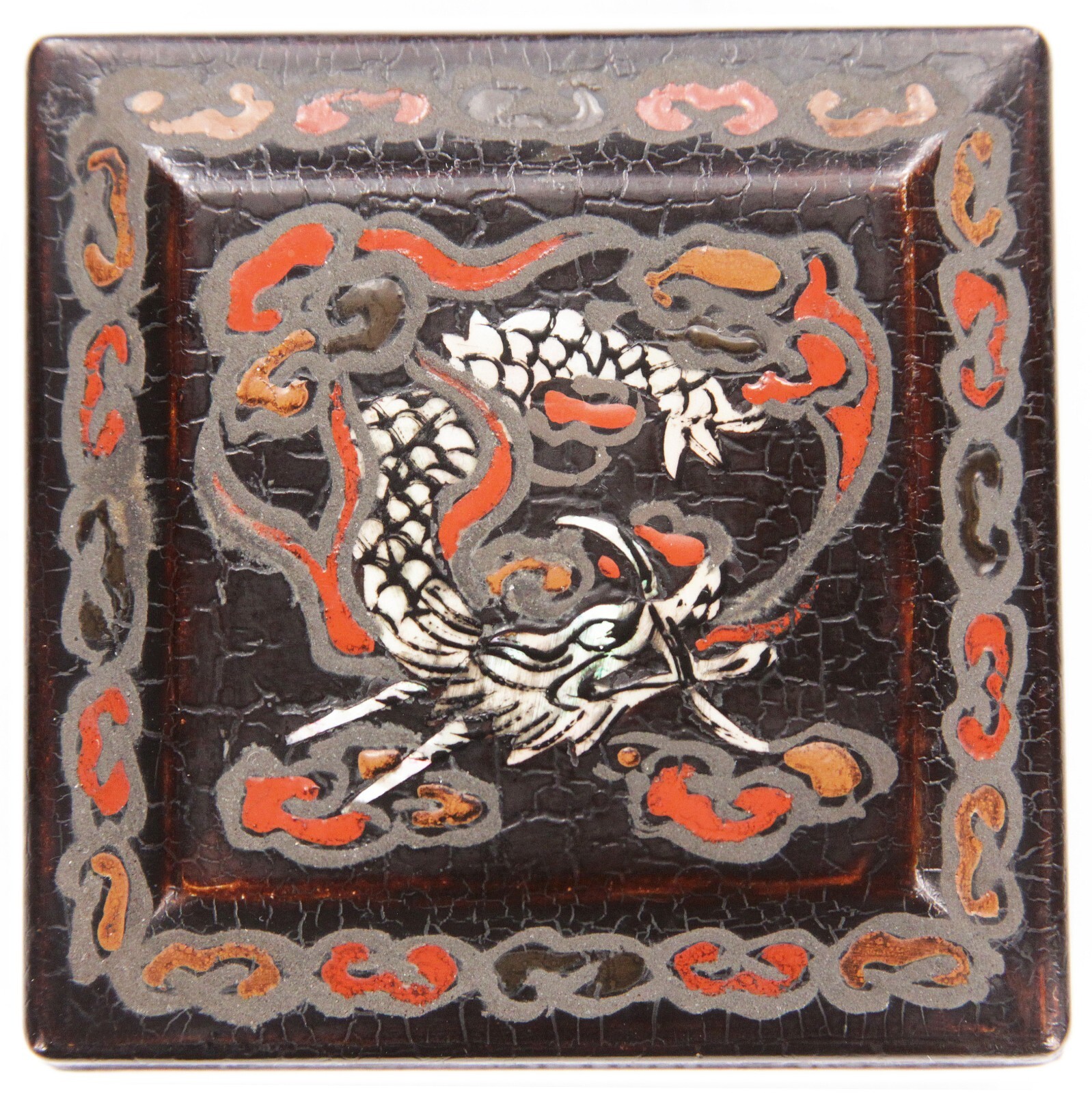 Antique 19th Cent Korean Chinese Lacquer Box Dragon Mother of Pearl Najeonchilgi