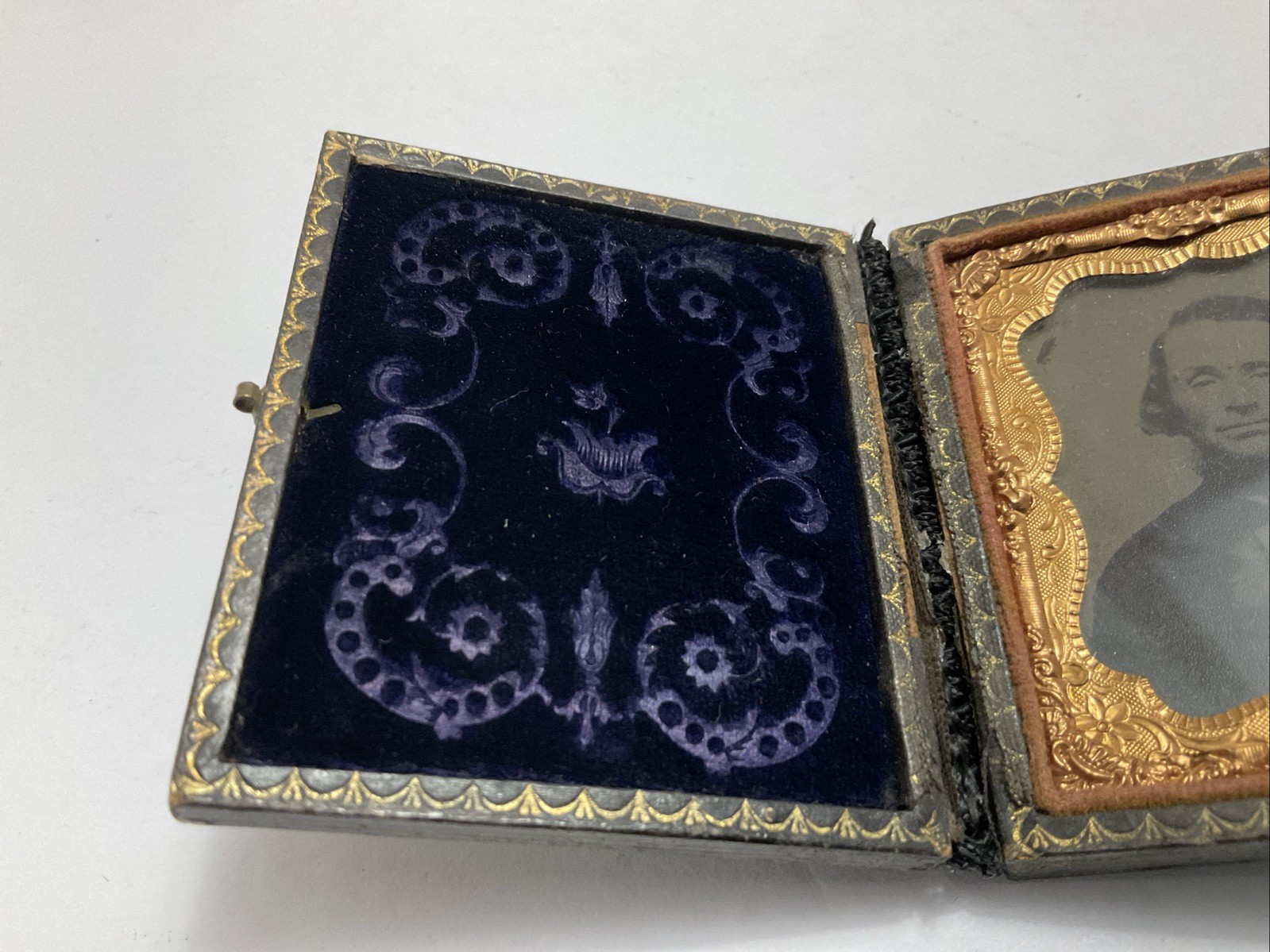 Union Case Copper Foil Matte Glass Ambrotype signed Lucinda Emry 1891