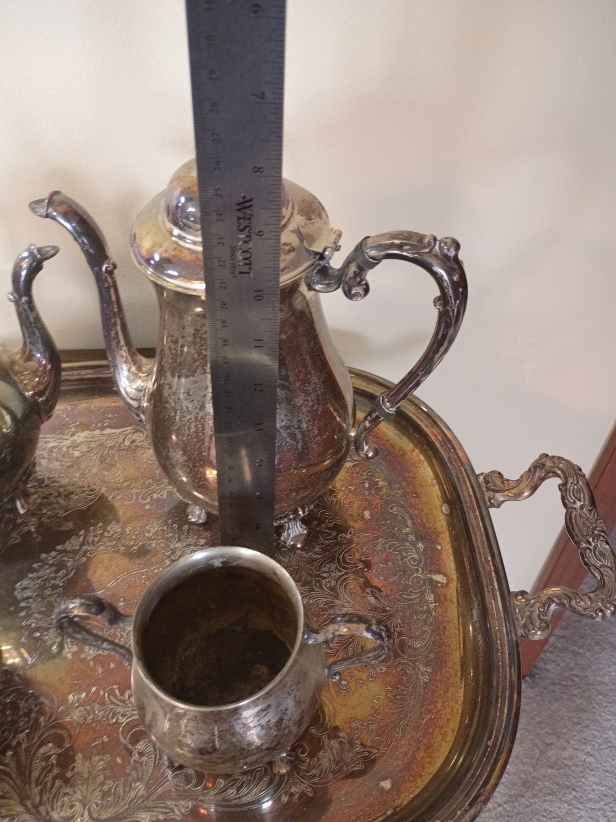 Vintage SHERIDAN SILVER PLATED COFFEE & TEA SET W/TRAY, complete set