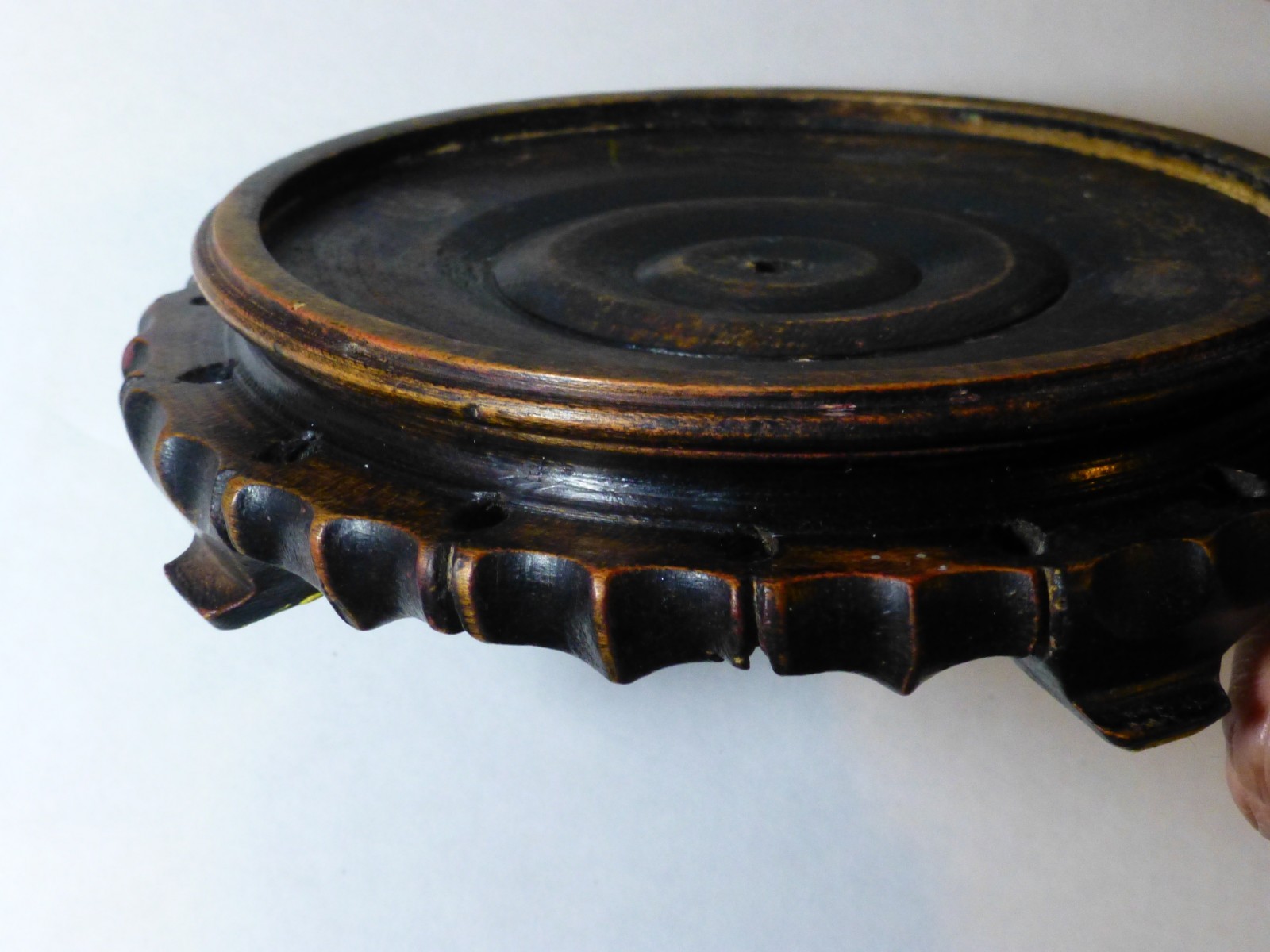 Unusual Chinese Antique Carved Wood Stand – For Vases with 5 3/8in Dia Base