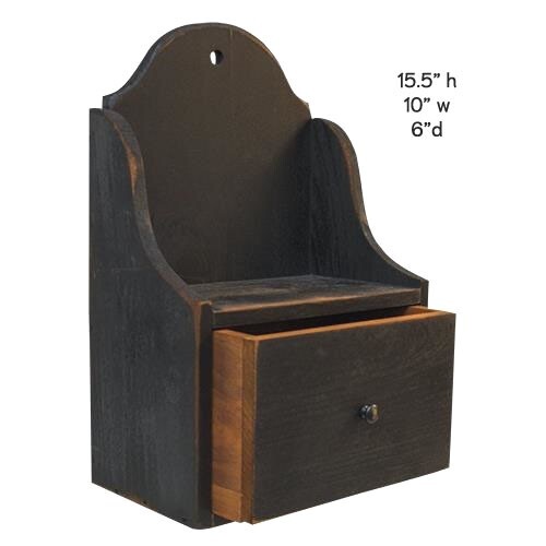 New – Antique Look Black WOOD BOX w/DRAWER Primitive Country 15.5″h x 10″w x 6″