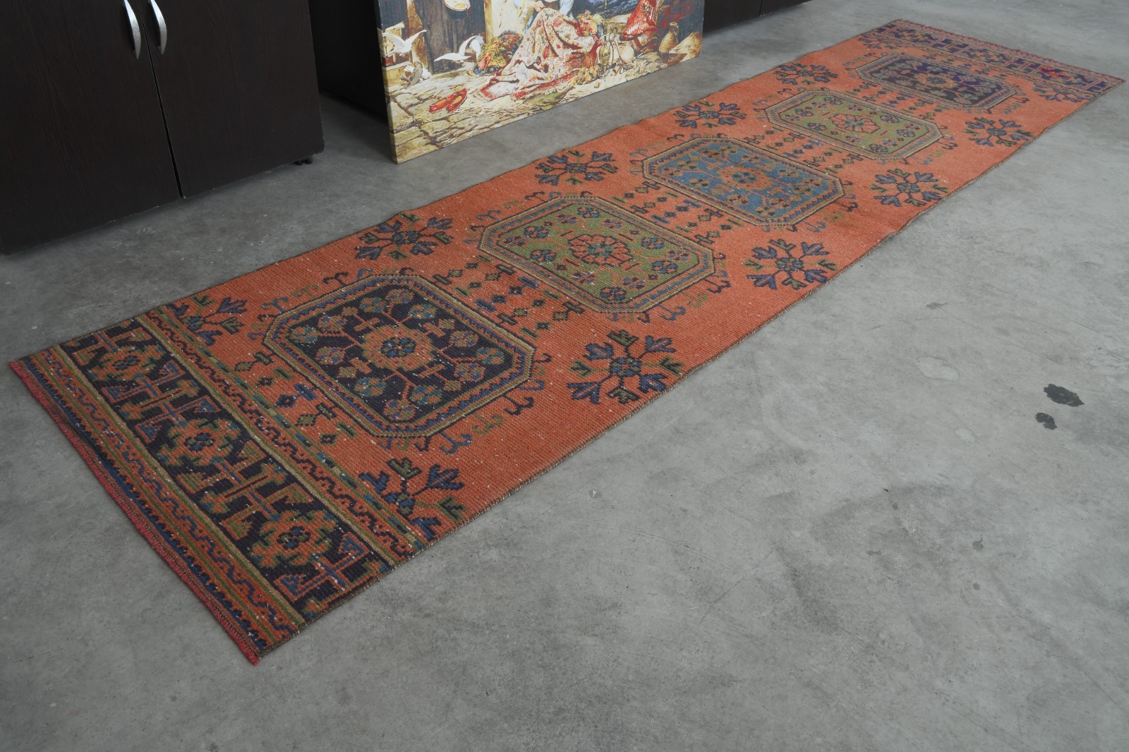 turkish runner rug 3×11 ft, hand-knotted vintage oushak rug, runner carpet, 377