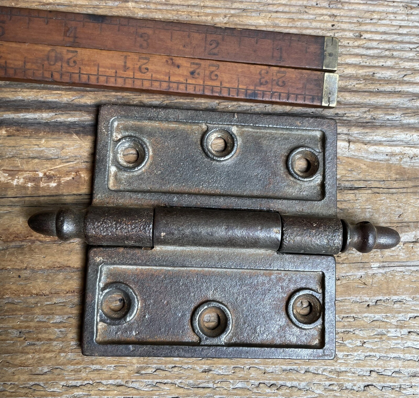Old Door Hinge 3 1/2 X 3 1/2″ Acorn Pin Vintage 1880’s Victorian Cast Iron