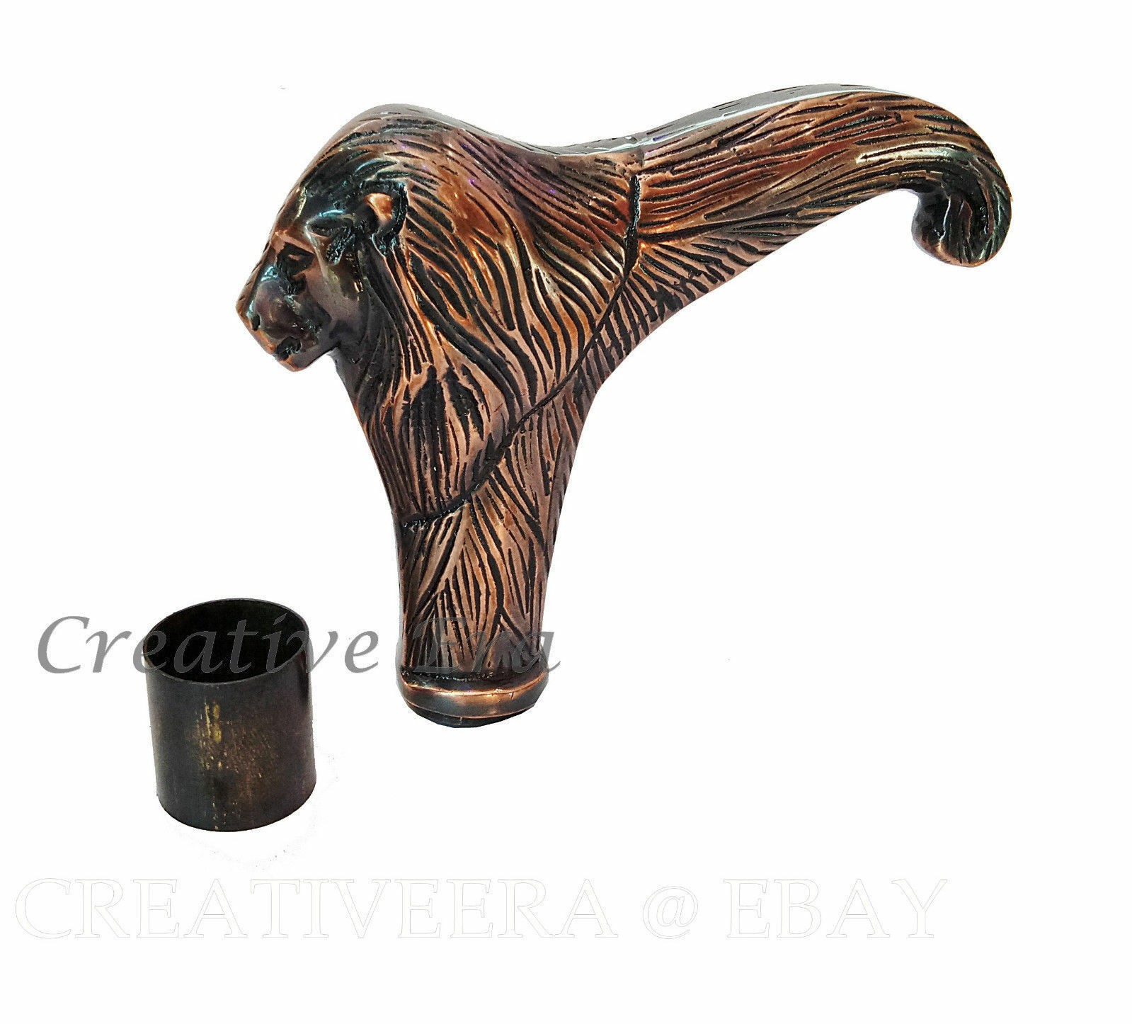 Copper Antique Brass Lion Head Walking Cane Handle For Wooden Walking Stick