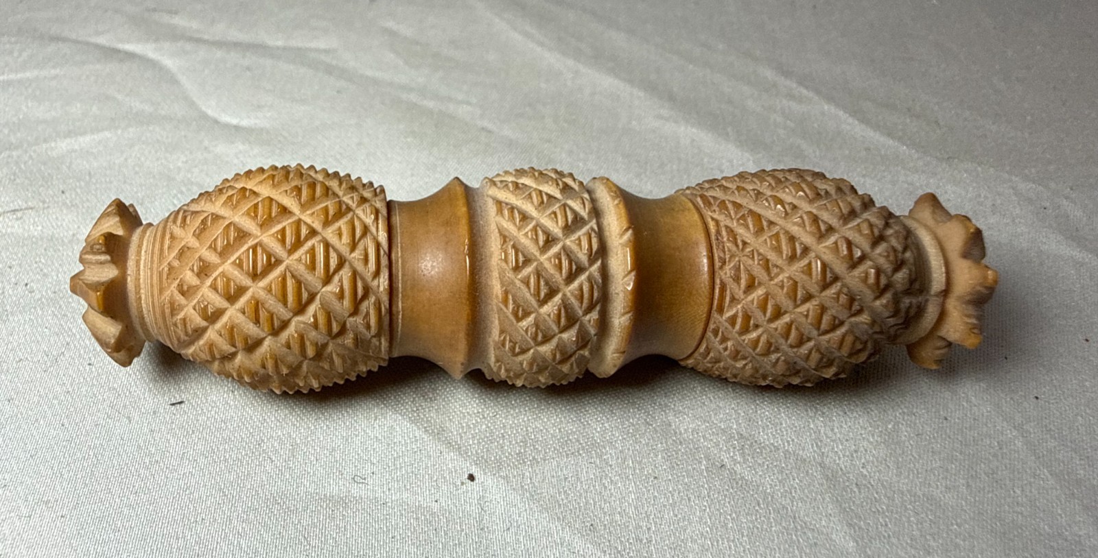 Antique elaborate 19th-century sewing needle case hand carved coquilla nut box