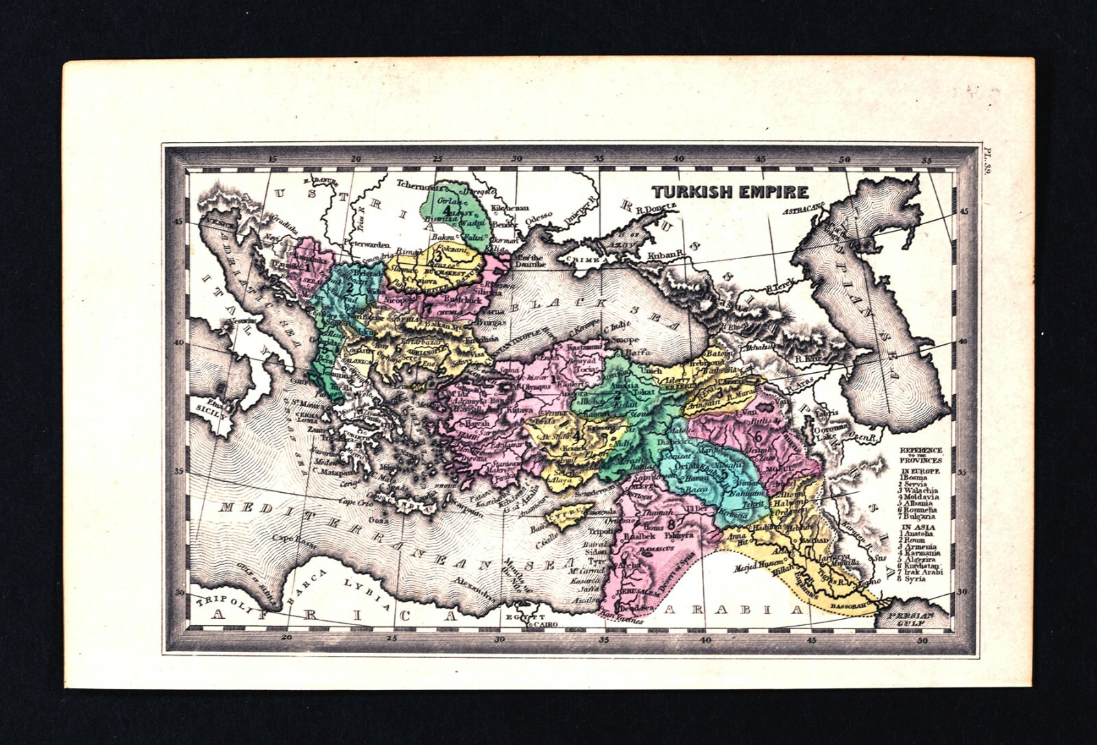 1834 Carey Map Turkish Empire Turkey Greece Constantinople Athens Jerusalem Asia
