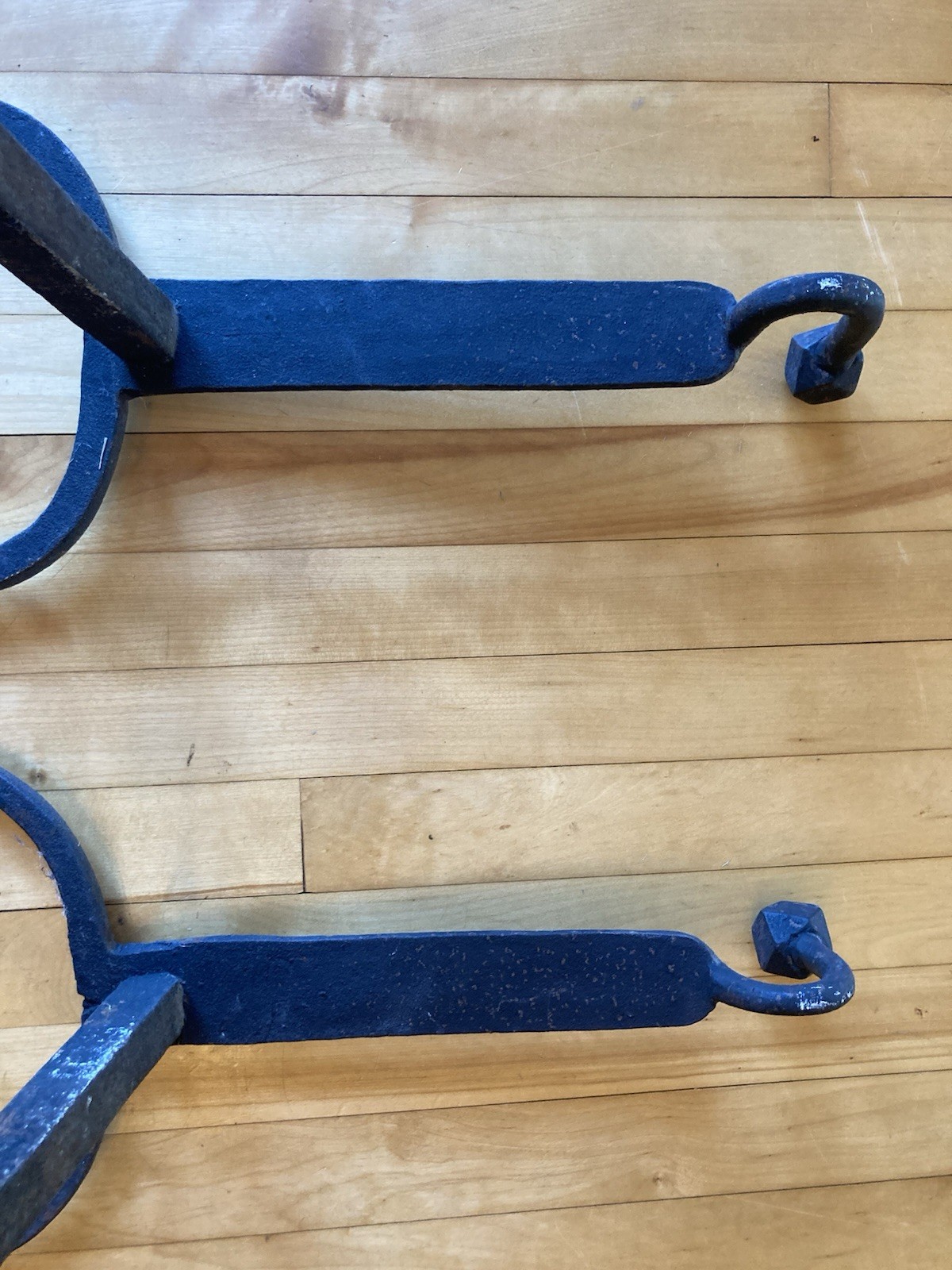 Antique Mid 18th C Wrought Iron Gooseneck Andiron Early American Fireplace