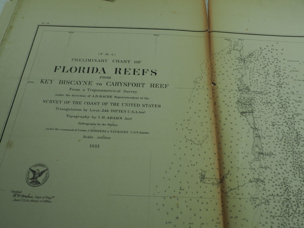 U.S. Coast Survey, 1855, Florida Reefs Key Biscayne to Carysfort Reef