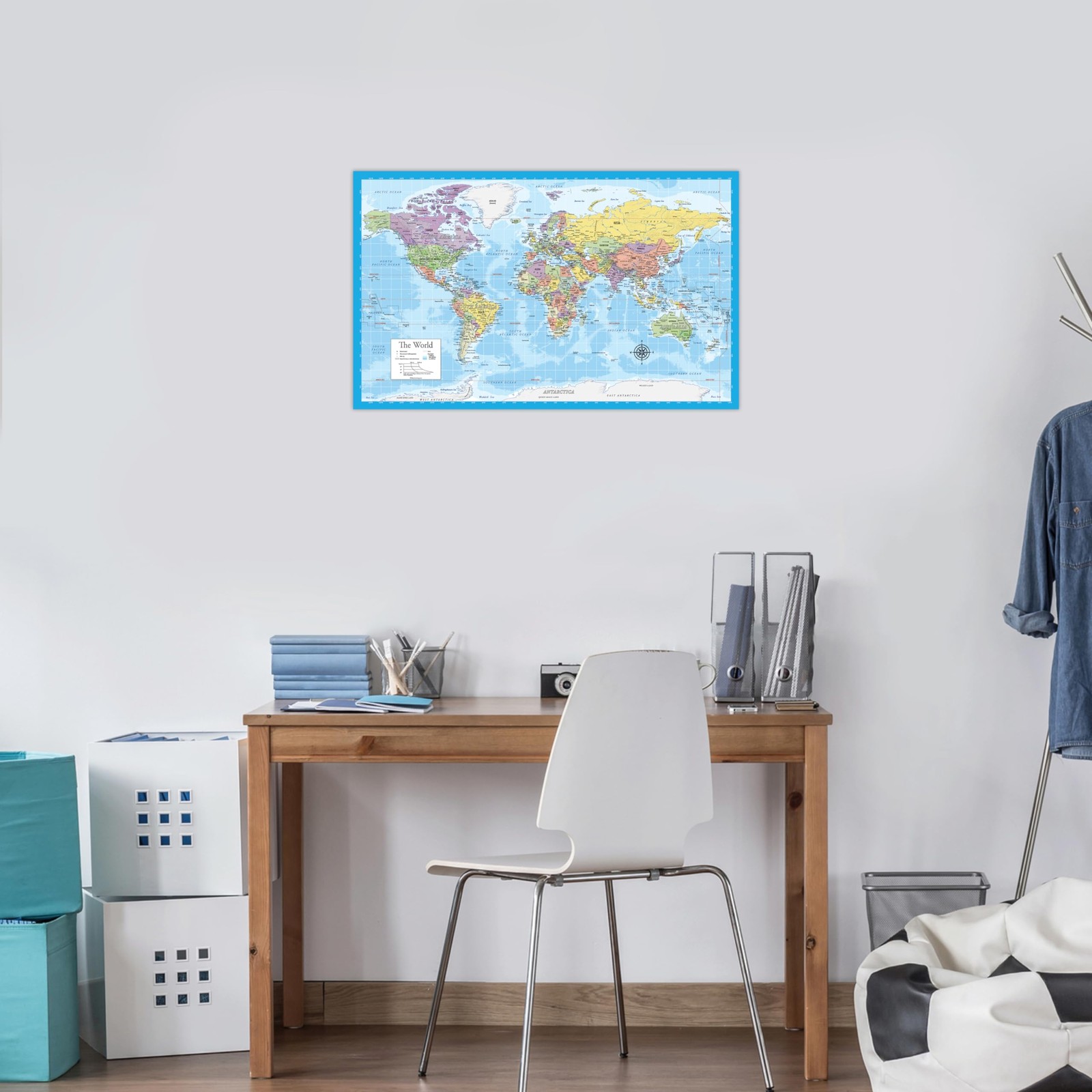 Laminated World Map Poster – Wall Chart of Earth – 18″ x 29″, Light Blue