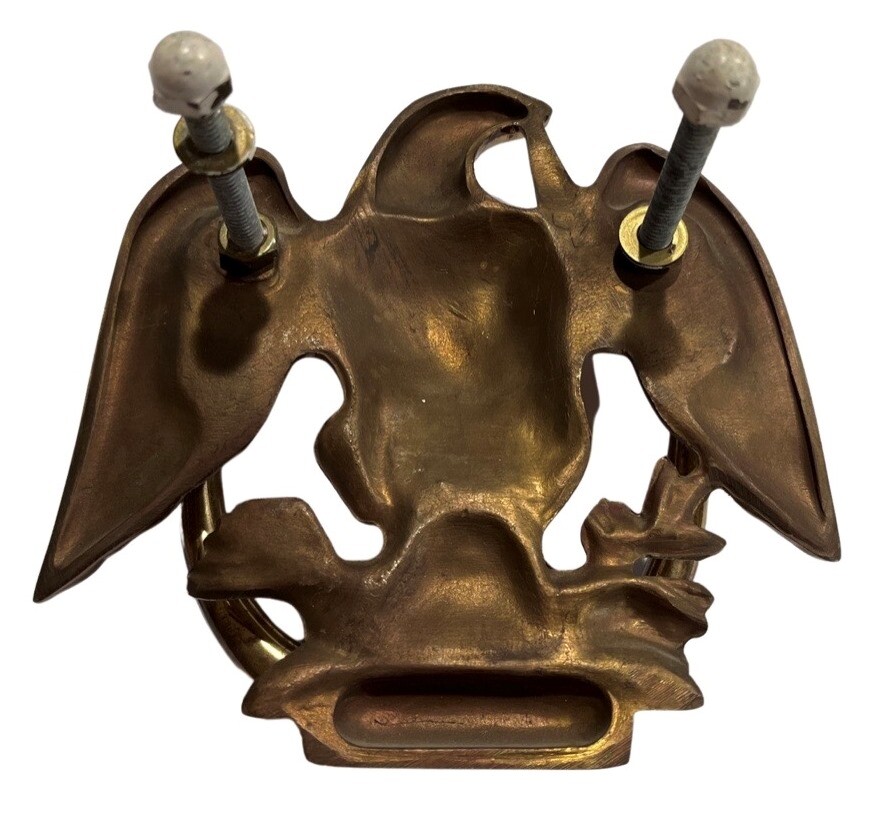 Vintage Solid Brass American Eagle Laurel Wreath Door Knocker Heavy Patriotic 5″