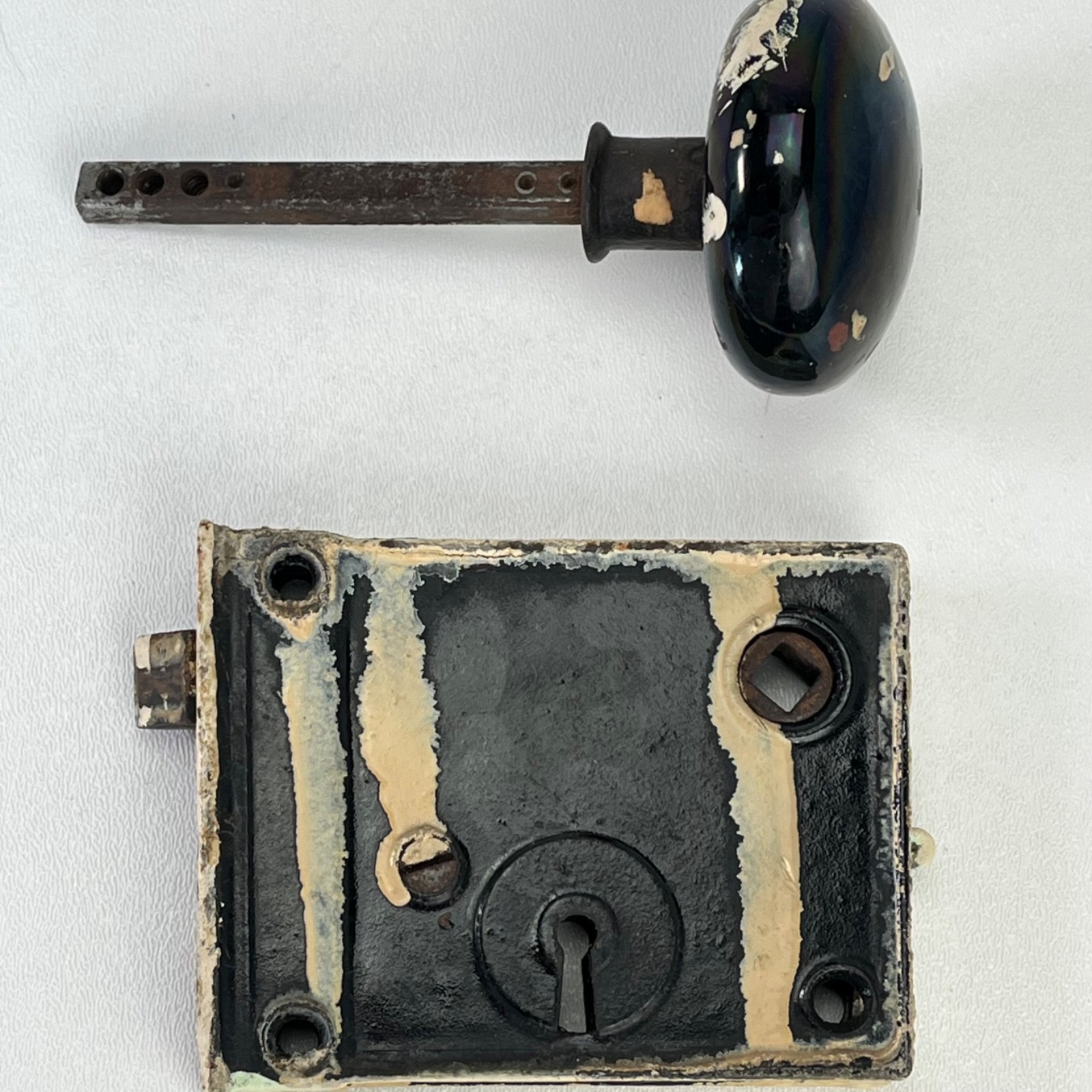 Antique Rim Lock Skeleton Key Door Lock Black Porcelain Knob Salvage Lot