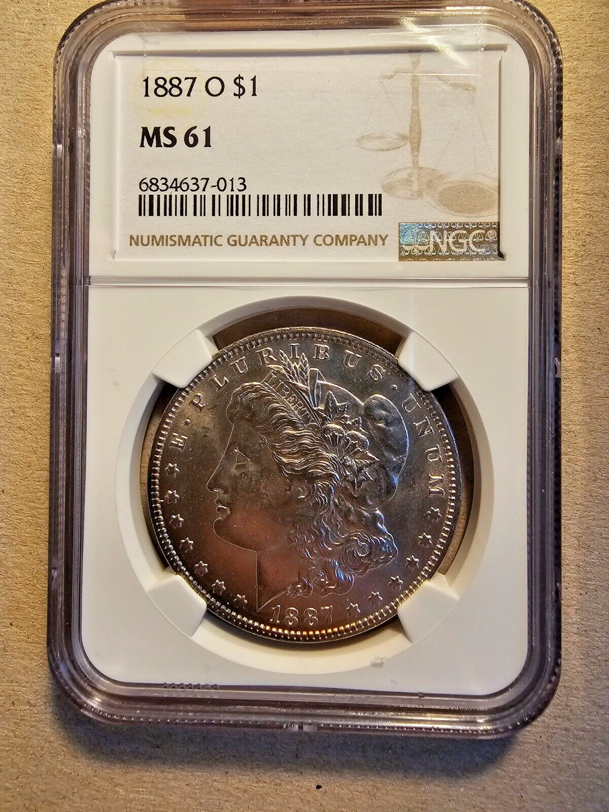 1887 O 1$ MS61 NGC |