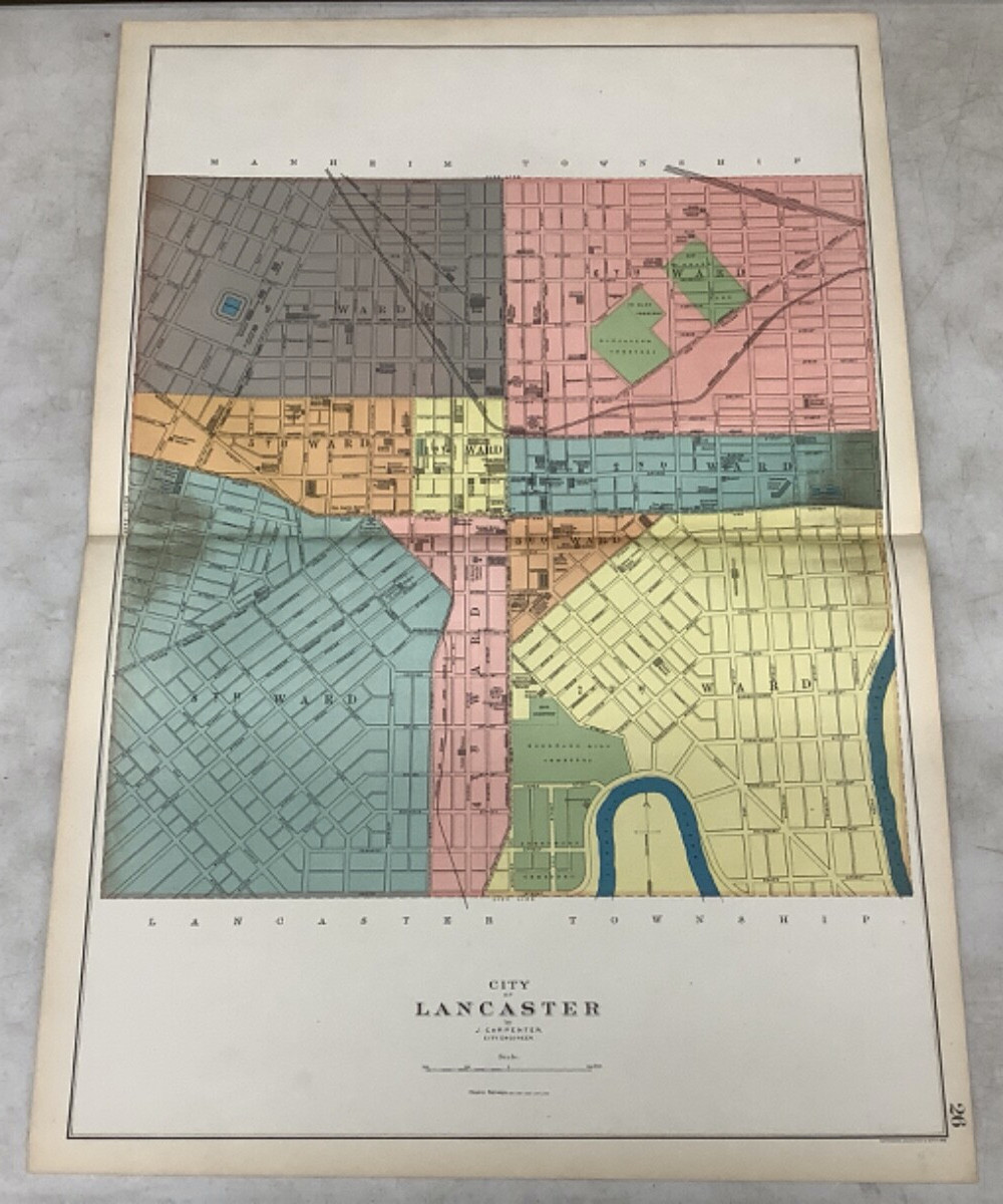 1901 Atlas Map City of Lancaster J. Carpenter Atlas Pennsylvania J Bien 27 x 19”