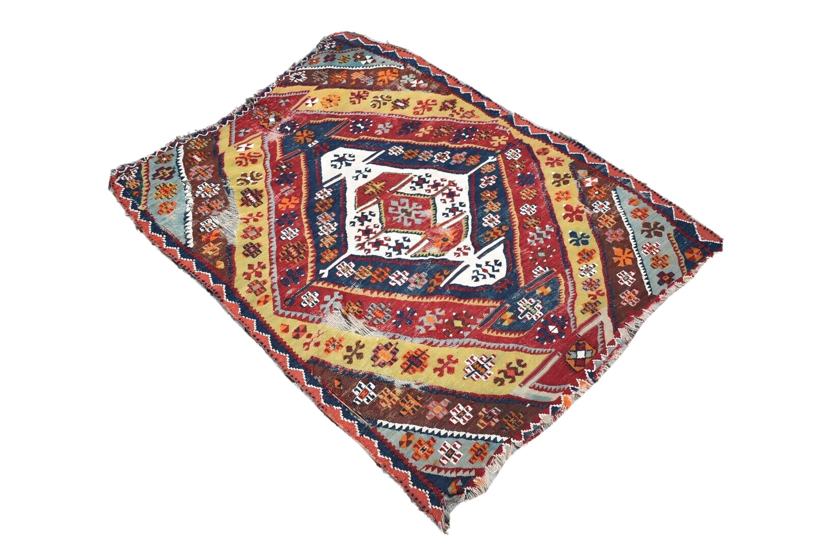 Antique Turkish Fragment Kilim 44” x 55” Anatolian Collector’s Piece Kilim Rug