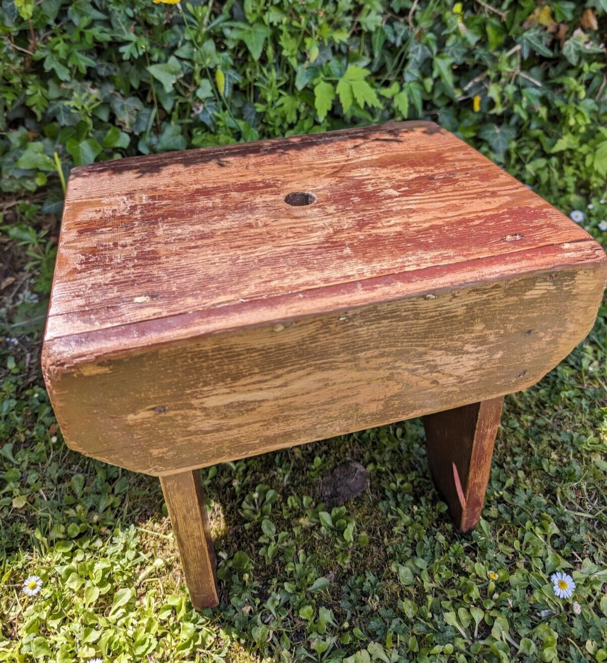 Antique Wooden Stool Primitive Rustic Milking Farmhouse Country Cottage Home