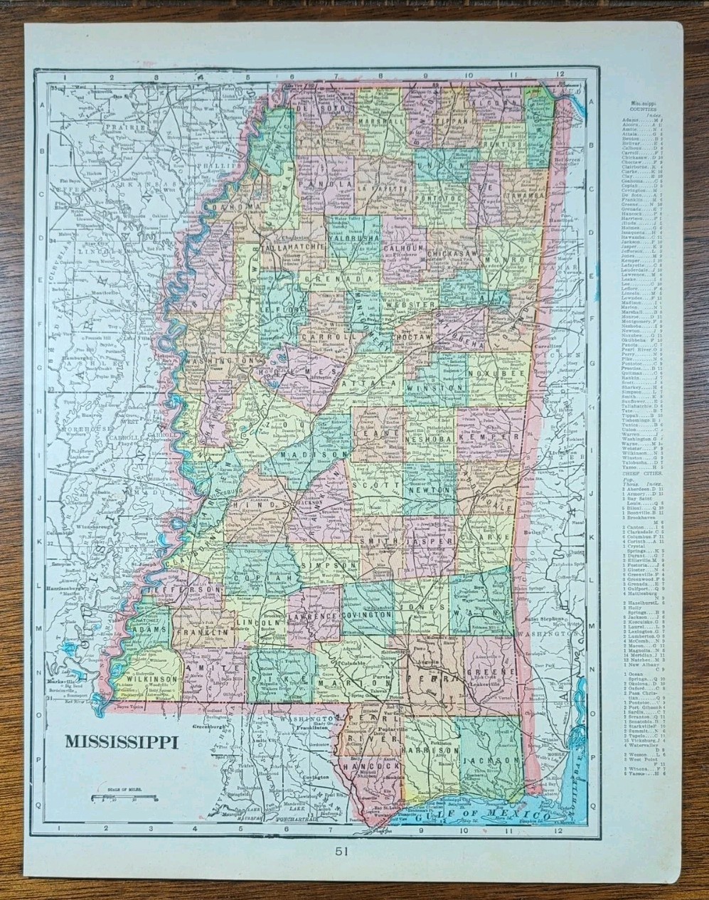 Vintage 1904 MISSISSIPPI Map 11″x14″ ~ Old Antique Original JACKSON VICKSBURG MS
