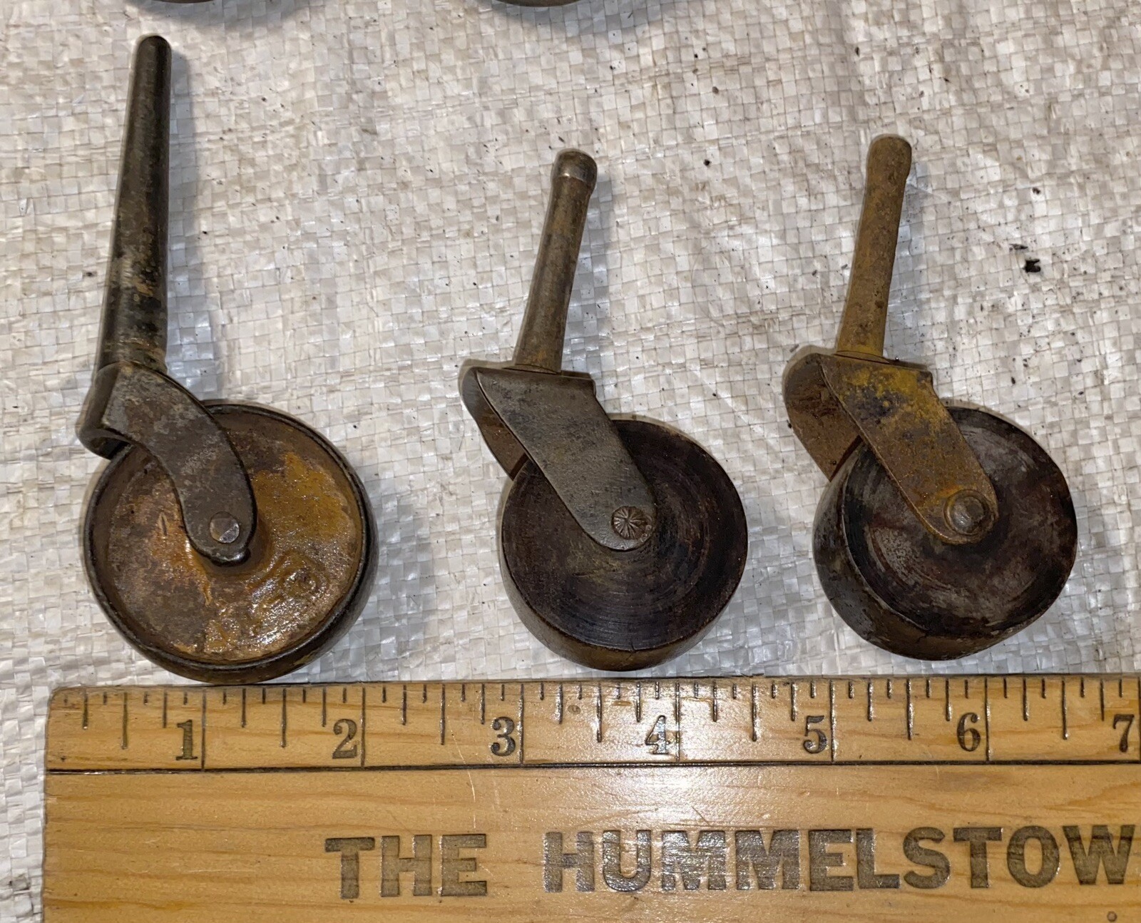 MIXED LOT OF 6 ANTIQUE WOOD & METAL FURNITURE CASTOR WHEELS AS IS/AS PICTURED