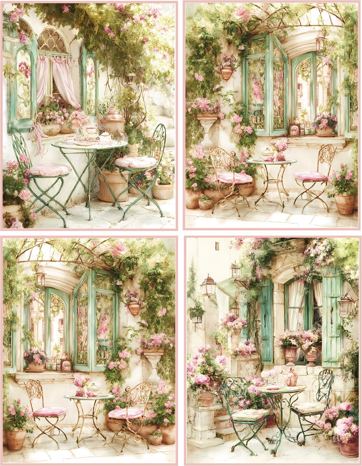 8 assorted shabby chic Victorian cafe glossy blank folded note card