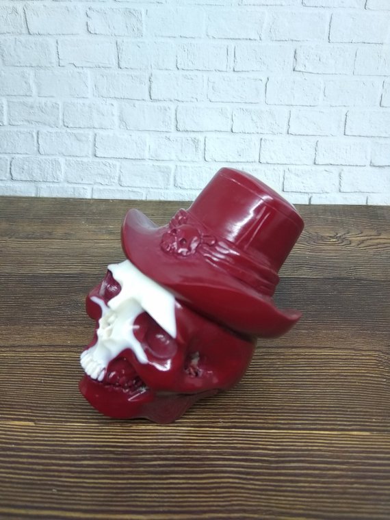 Cowboy Magian Fedora Hat Skull Skeleton Head from Billiard Ball Number 7 Carved