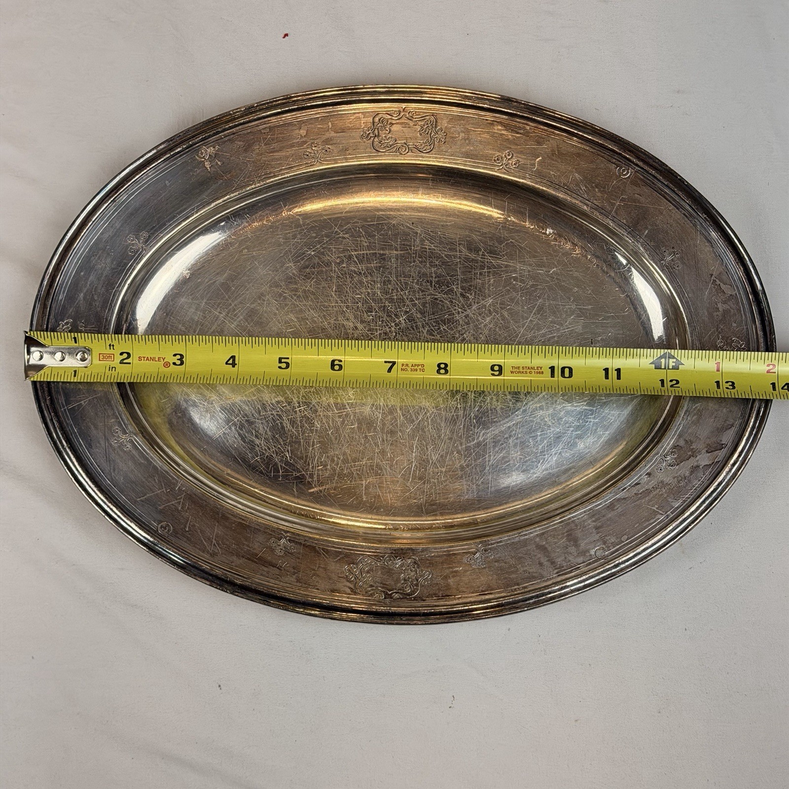 Reed & Barton Silverplate EPNS Oval Serving Platter Tray 14” Engraved Rim 10002