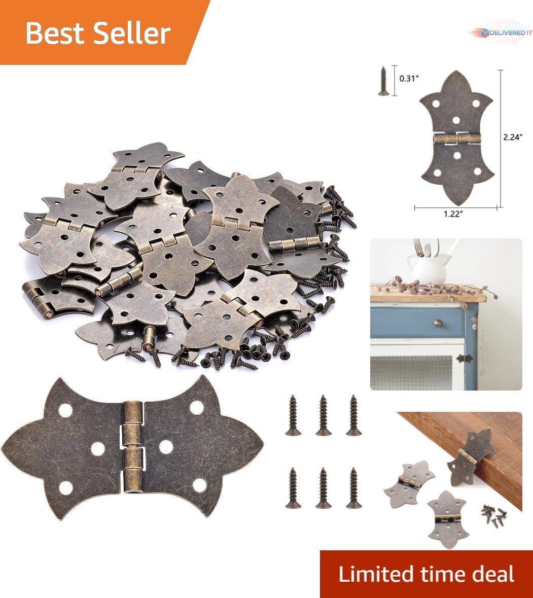 40 Pieces Bronze Metal Hinges Antique Jewelry Box Hardware Vintage Design