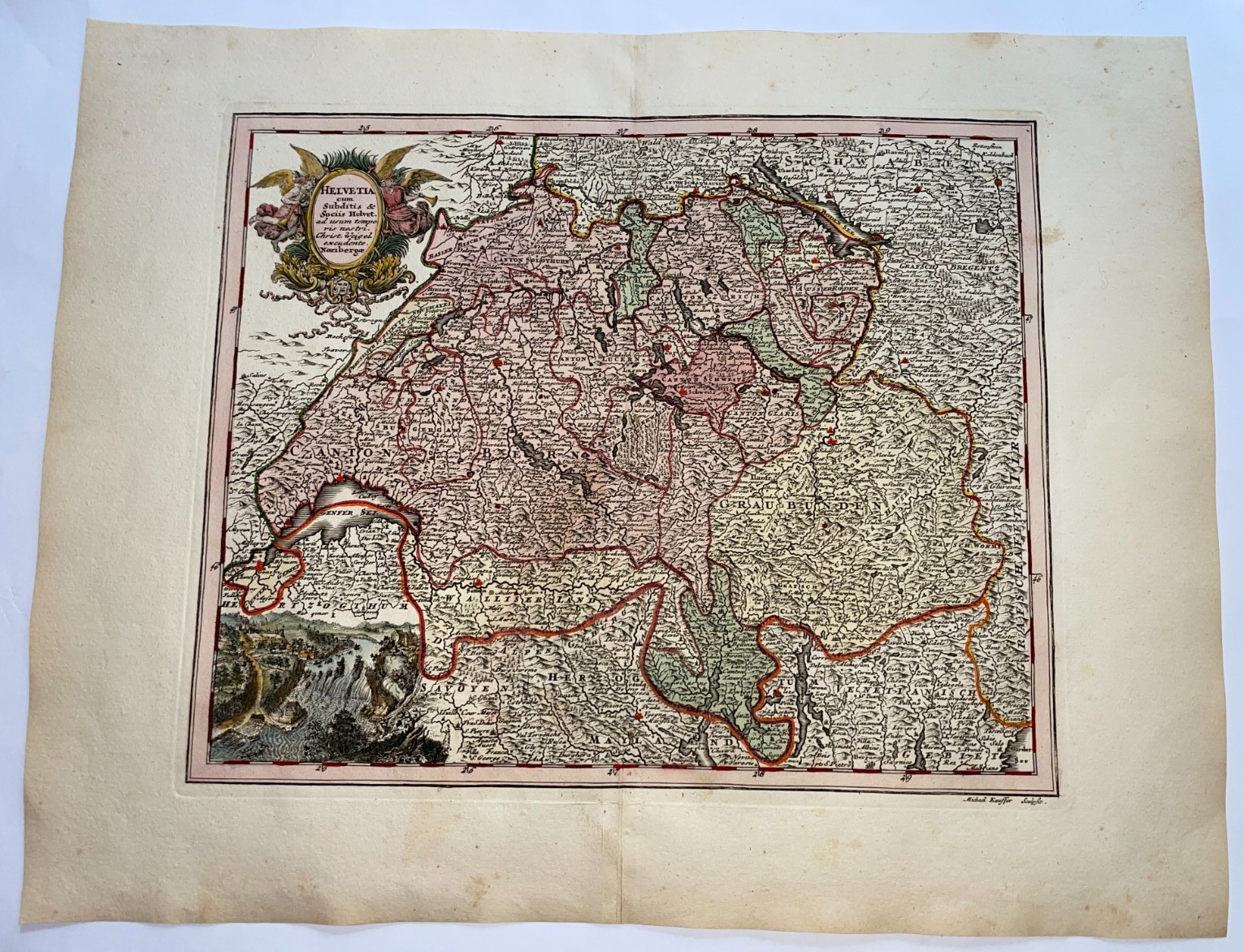 SWITZERLAND 1719 CHRISTOPHER WEIGEL LARGE ANTIQUE MAP 18TH CENTURY