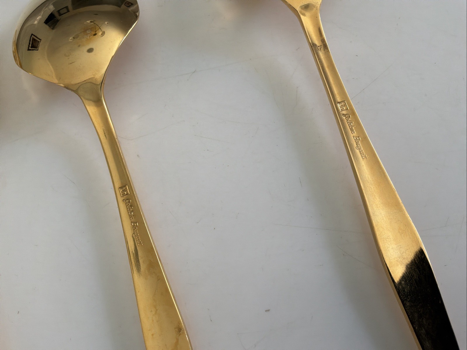 Vtg JH Golden Bouquet Gold Plate 22.5cm Bread Serving Server Forks Spoon Cutlery