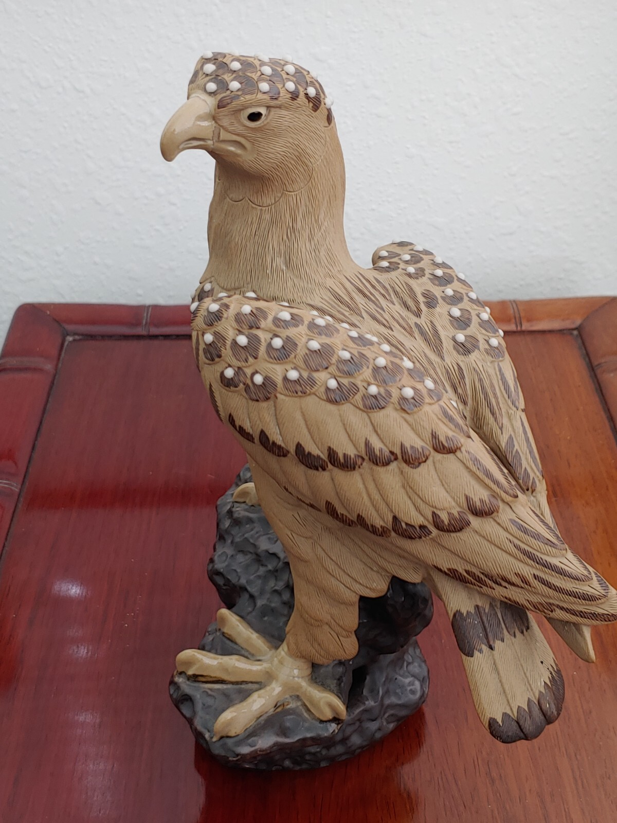 紫砂珍珠釉雕塑雄鹰 Vintage Chinese Yixing Purple Clay Zisha Sculpture Eagle Glazed Statue