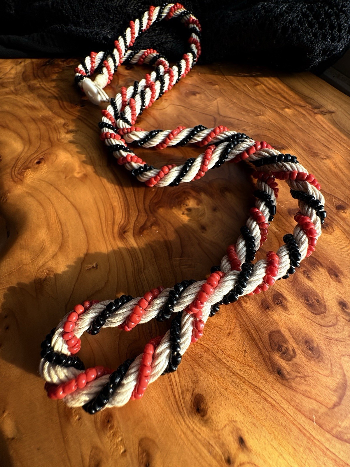 Vintage Tribal Glass Bead Necklace Twisted Rope Seed Beads Halloween Colors