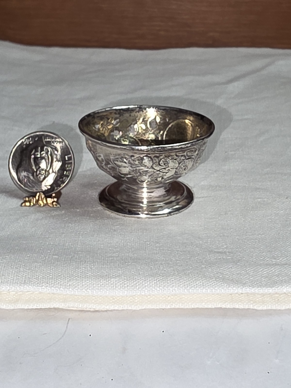 antique Andrew E. Warner Baltimore A. E. W. Miniature coin silver repousse bowl