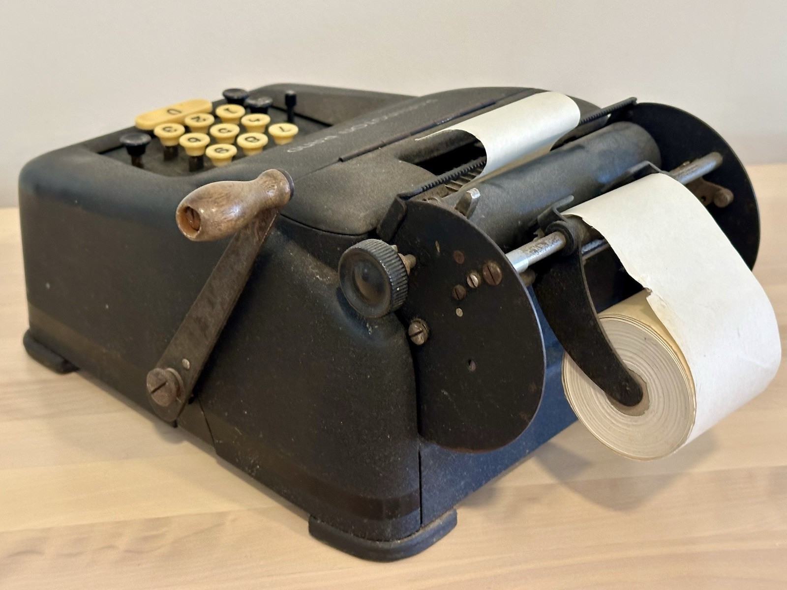 Vintage REMINGTON RAND Adding Machine w Cover 1940s Works paper included