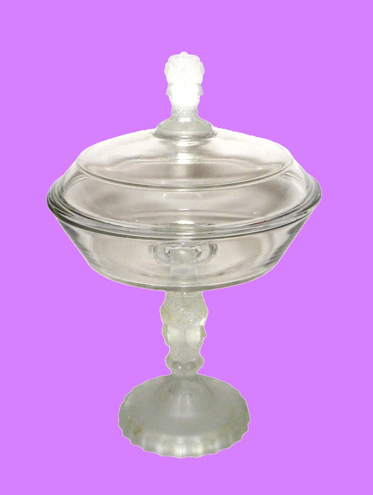 ANTIQUE – 1878-1886 EAPG GEORGE DUNCAN & SONS, FROSTED 3 FACE LIDDED COMPOTE 12″