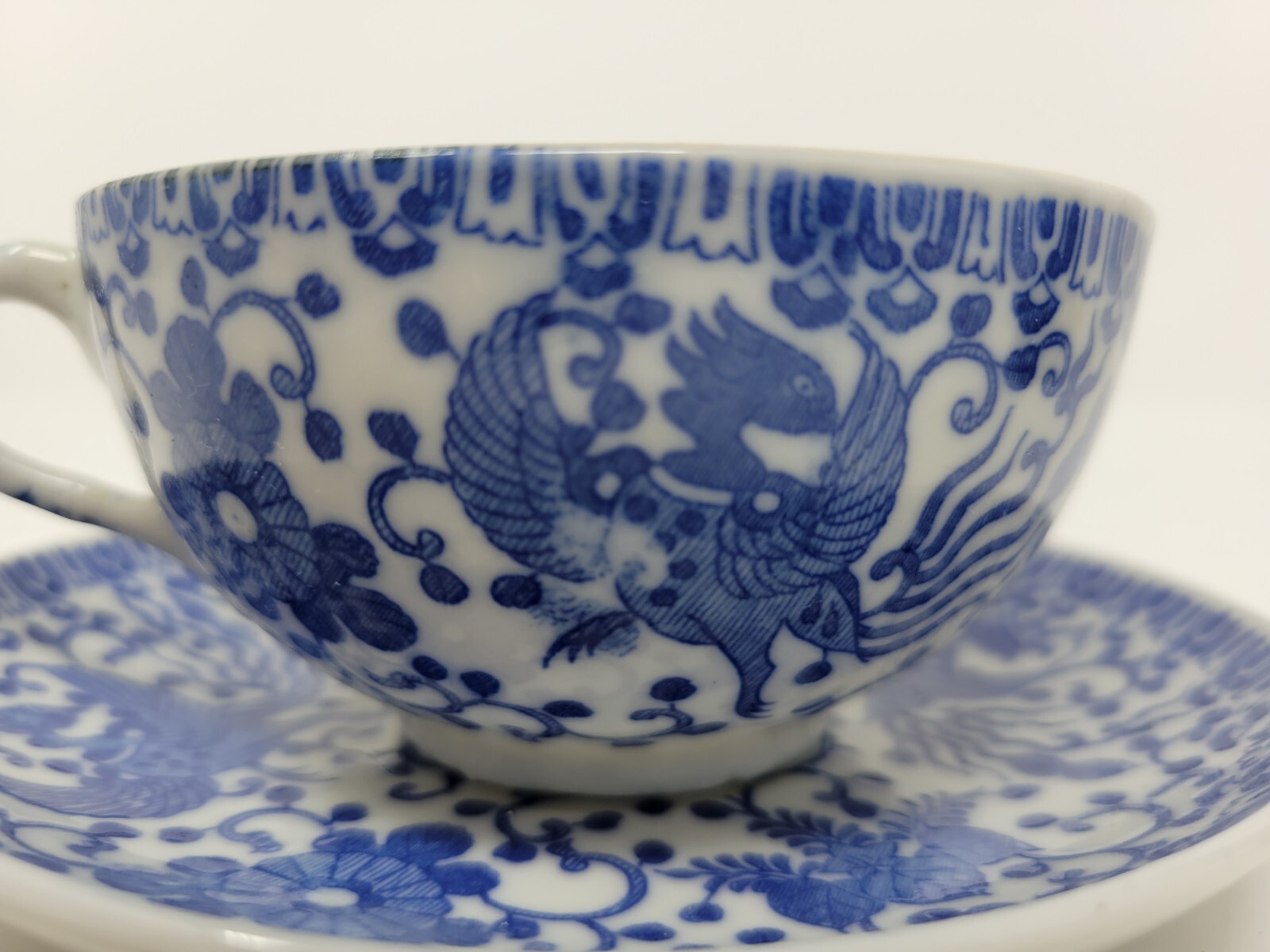 Vintage Phoenix Porcelain Blue and White Cup & Saucer EUC Occupied Japan c1940s