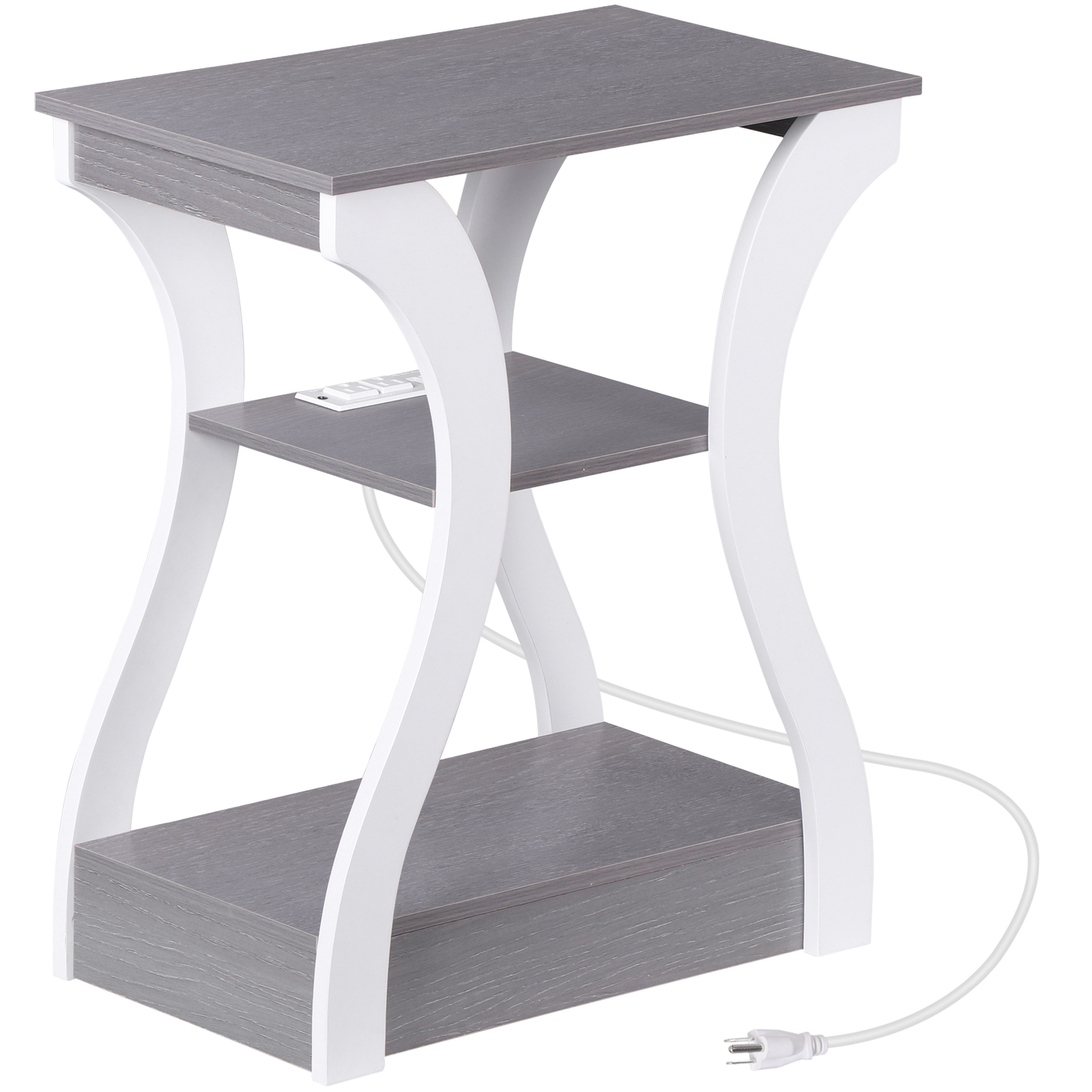 End Tables with Charging Station Side Table with USB Ports & Outlets Grey+White