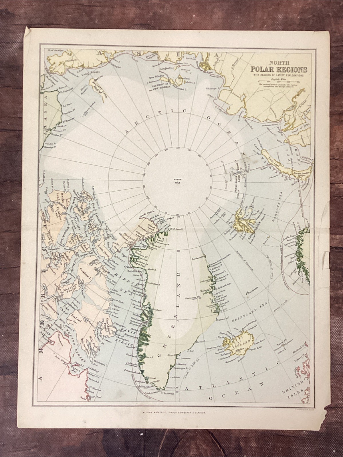 Antique Arctic Map Polar Exploration Routes Bartholomew Mackenzie c1880