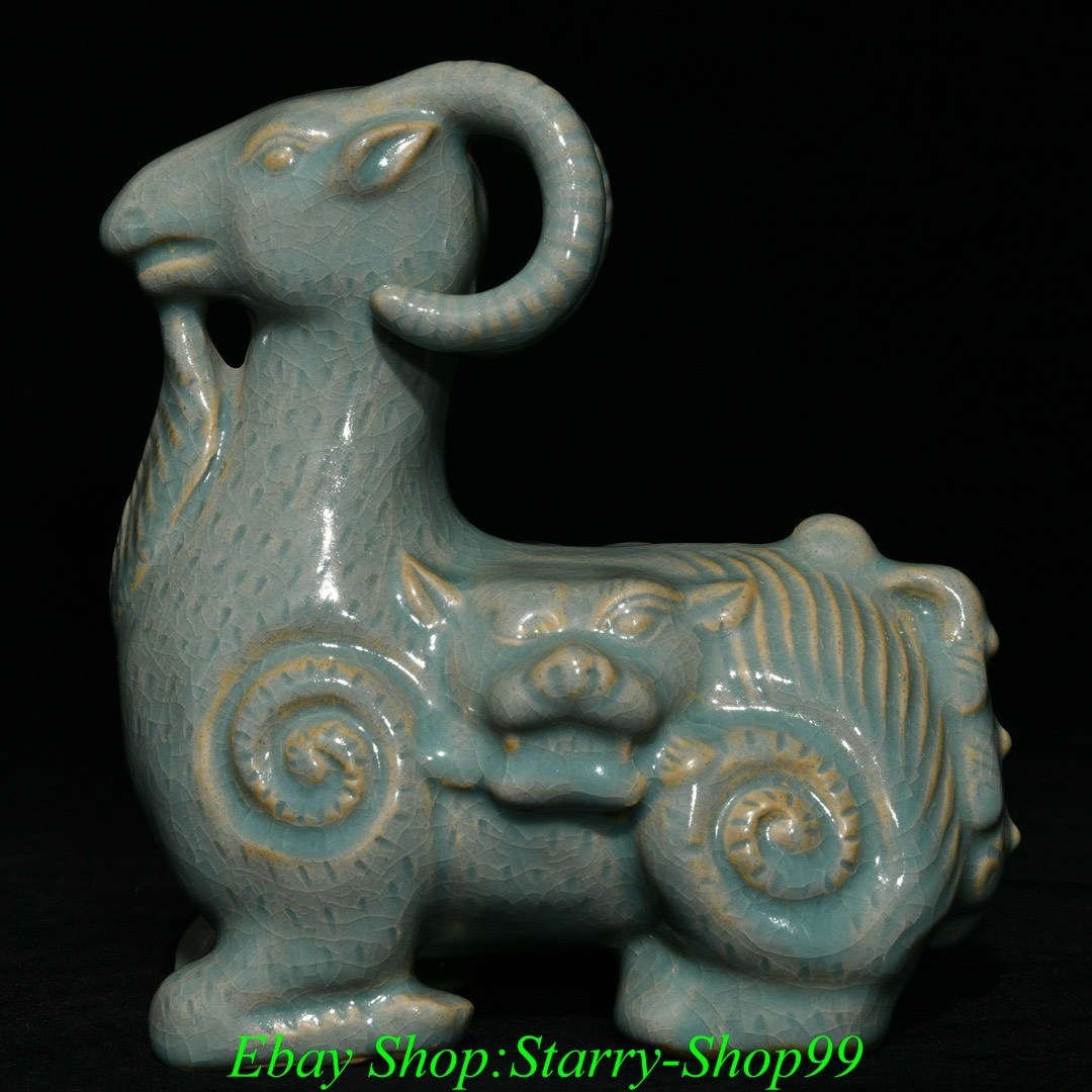 7.6″ Old Song Dynasty ru kiln porcelain fengshui Animal sheep Goat Zun Statue