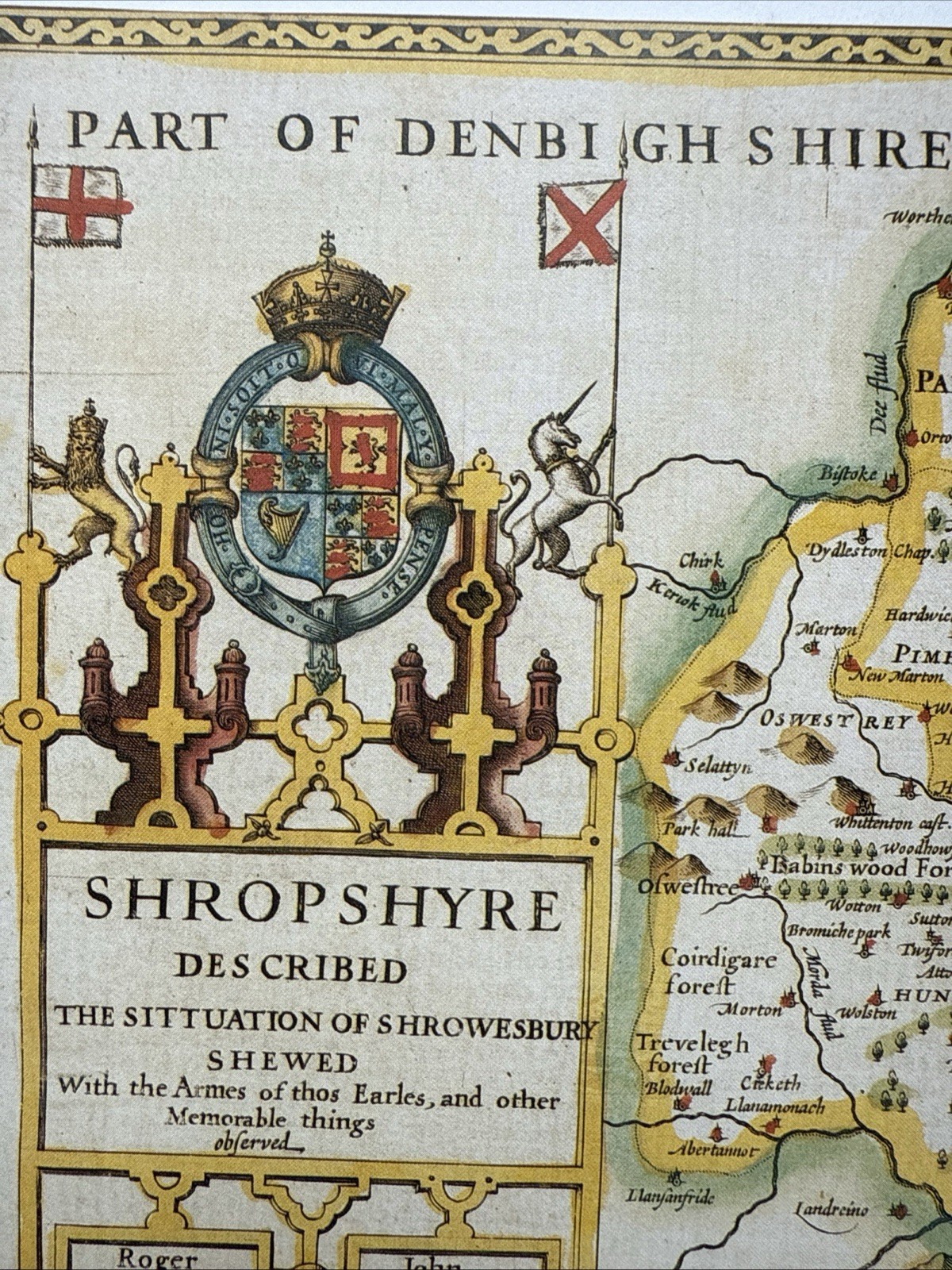 Old Antique Tudor map Shropshire, Shrewsbury England Speed 1600’s Reprint