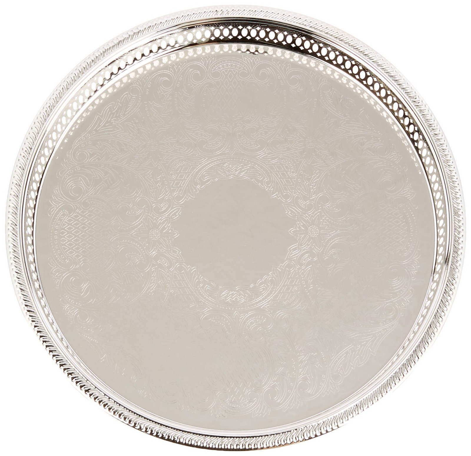 12.75” Silver Plated Round Gallery Tray – Elegant Serving Platter for Home Decor