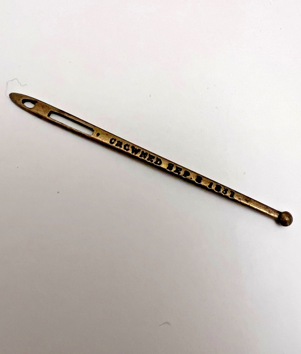 Antique Bodkin Ribbon Puller Sewing Tool William And Adelaide Crowned 9/8/1831