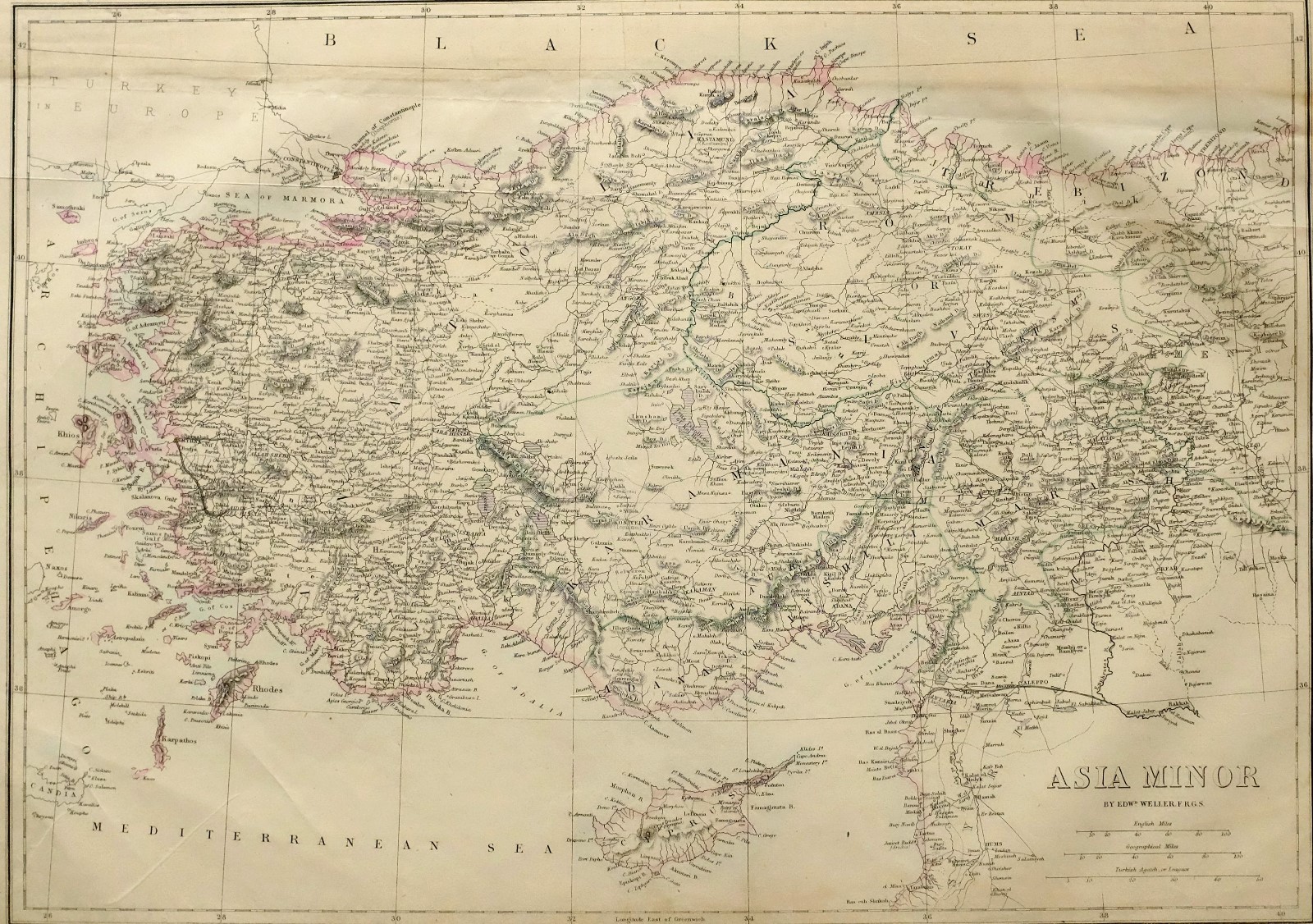 1865 ANTIQUE MAP ASIA MINOR KARAMANIA ROUM TREBIZOND SMYRNA CYPRUS ADANA
