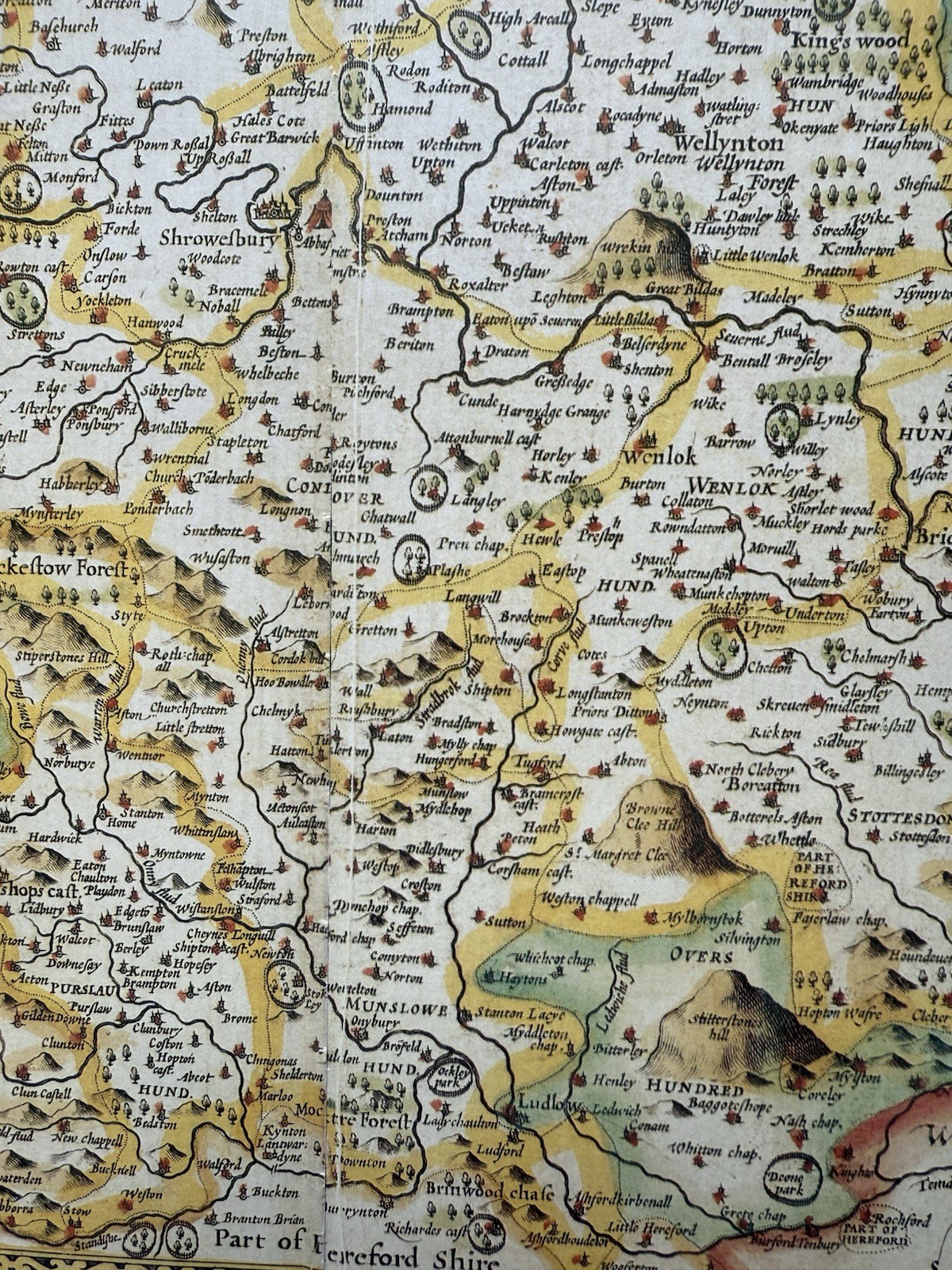 Old Antique Tudor map Shropshire, Shrewsbury England Speed 1600’s Reprint