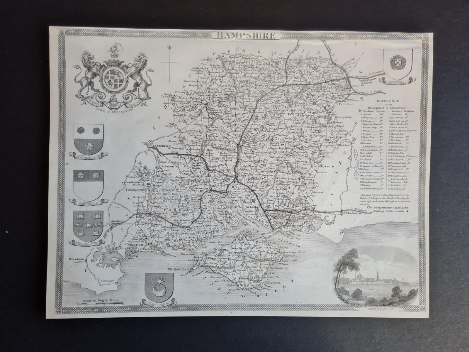 Antique 1848 map – Hampshire – Thomas Moule – Southampton