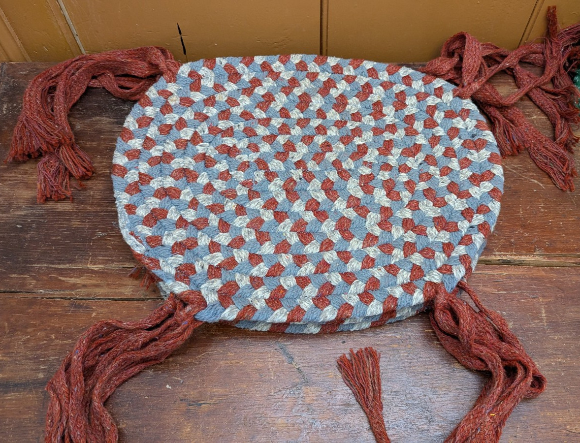 4 Vintage Handmade 16.5″ x 14″ Oval Woven Country Braided Rug Chair Pad Mat