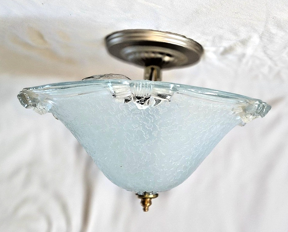 VTG ART NUVEAU FLOWER GLASS SHADE CEILING LIGHT CHANDELIER FIXTURE 1940’s