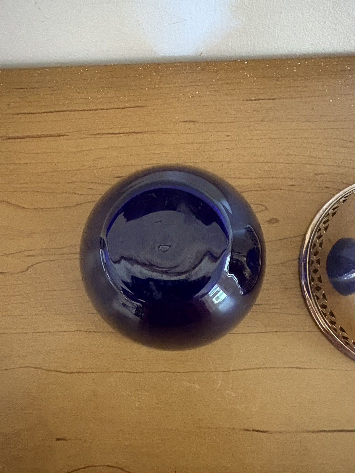 Vintage Birks Regency Small Silver Plated Both With Cobalt Blue Glass Insert
