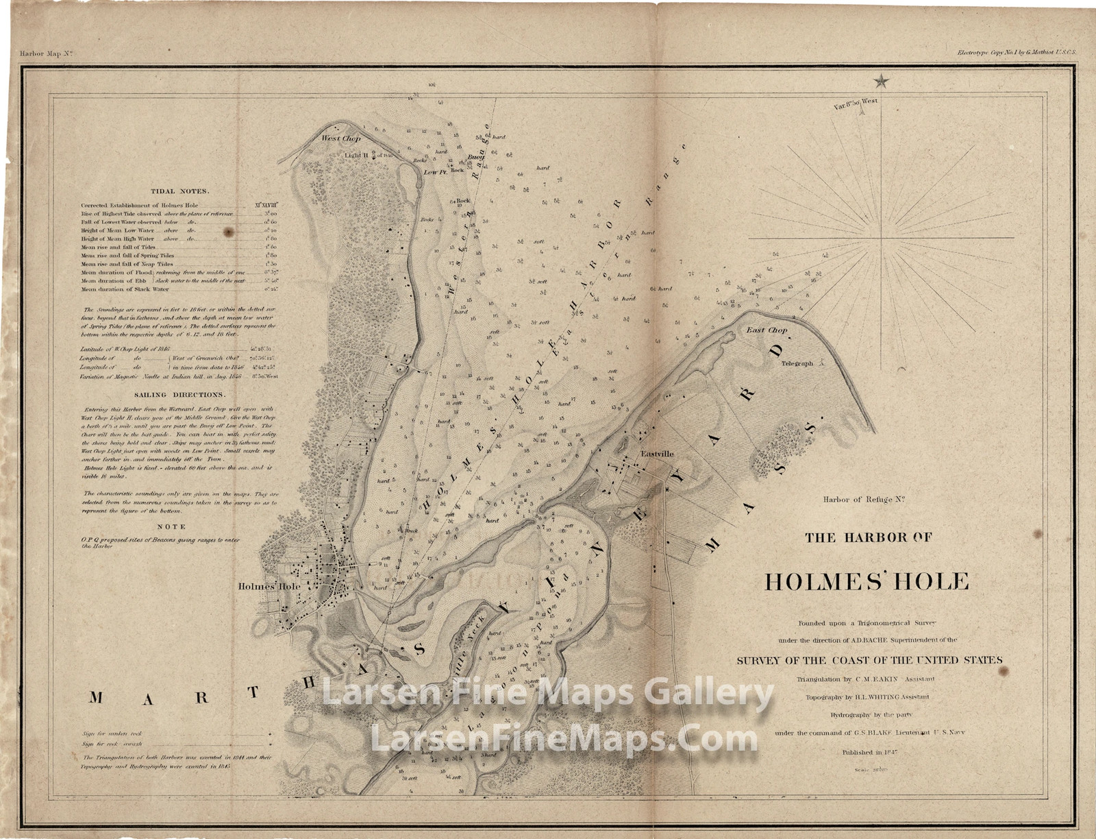 USCS Antique Chart, The Harbor of Holme’s Hole, Map 1851
